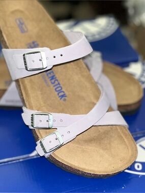 Birkenstock Nubuck Leather Sandals Women Size 9.5 Purple Fog Franca NEW
